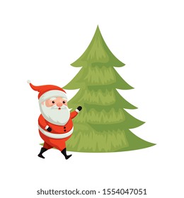 santa claus with pine tree of merry christmas vector illustration design