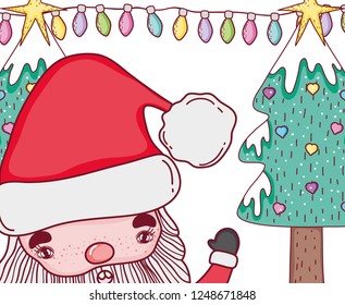 santa claus and pine trees with hearts
