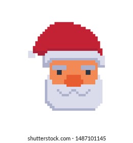 Santa Claus in pixel art style. Character icon. Vector illustration isolated on a white background.