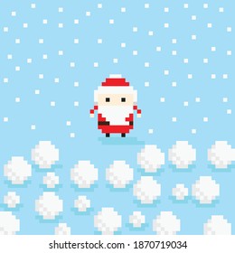 Santa Claus pixel art. Vector picture. Santa Claus and snow.