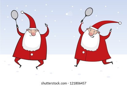Santa Claus playing badminton. Vector illustration