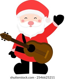 santa claus tocando la guitarra, lindo santa claus tocando la guitarra de dibujos animados Vector icono ilustración 