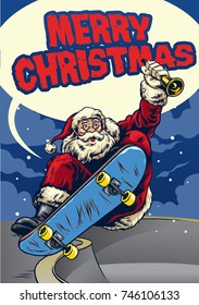 santa claus playing skateboard greeting christmas