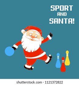 Santa Claus playing sports games bowling