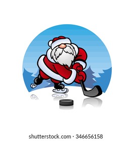 Santa Claus, plays ice hockey, vector