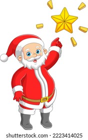 Santa claus pointing a big star of illustration