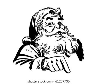 Santa Claus Pointing - Retro Clip Art