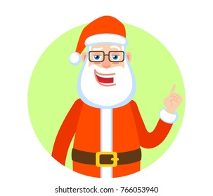 Santa Claus  pointing up. Portrait of Cartoon Santa Claus Character. Vector illustration in a flat style.