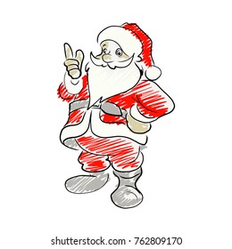 santa claus pointing up vector illustration sketch hand drawn isolated on white background