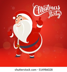 Santa Claus points on the inscription card concept, Christmas poster lettering, idea Holiday party