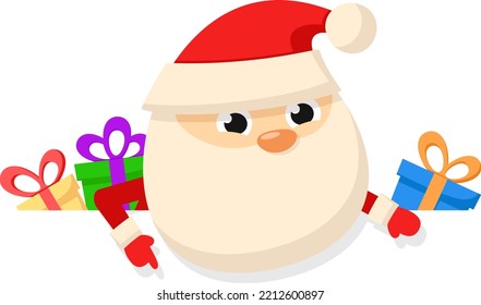 Santa claus points to a place for text on a white background. Christmas character