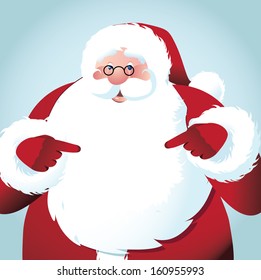 Santa Claus points at your message in his big white beard. EPS 10 vector, grouped for easy editing. No open shapes or paths.