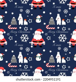 Santa Claus, polar bears,snowman Design ideas for gift wrapping paper, book covers or fabric prints for Christmas and New Year festivals.