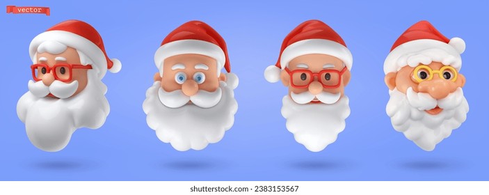 Santa Claus portrait. 3d vector cartoon icon set