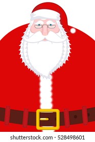 Santa Claus portrait. Christmas Grandpa with white beard and red cap and belt. Illustration for new year. Xmas template design