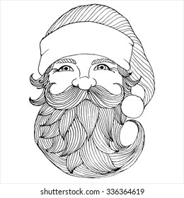 Santa Claus portrait. Engraving style. Vector artwork. Christmas illustration.