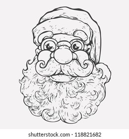 Santa Claus portrait. Monochrome Hand Drawn. Vector illustration.