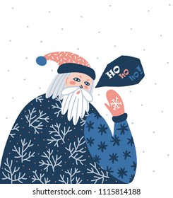 Santa Claus portrait with speech bubble - 'Ho ho ho '. Winter holiday poster or card. Vector Christmas illustration.