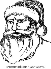 Santa Claus portrait vector illustration sketch, isolated line art