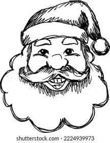 Santa Claus portrait vector illustration sketch, isolated line art