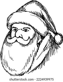 Santa Claus portrait vector illustration sketch, isolated line art