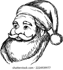 Santa Claus portrait vector illustration sketch, isolated line art