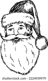 Santa Claus portrait vector illustration sketch, isolated line art