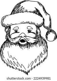 Santa Claus portrait vector illustration sketch, isolated line art