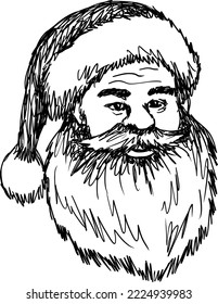 Santa Claus portrait vector illustration sketch, isolated line art