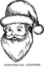 Santa Claus portrait vector illustration sketch, isolated line art