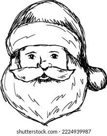 Santa Claus portrait vector illustration sketch, isolated line art