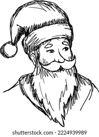 Santa Claus portrait vector illustration sketch, isolated line art