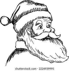 Santa Claus portrait vector illustration sketch, isolated line art