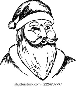 Santa Claus portrait vector illustration sketch, isolated line art