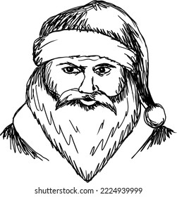 Santa Claus portrait vector illustration sketch, isolated line art