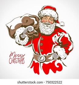  Santa Claus portrait. Vector illustration isolated on white.