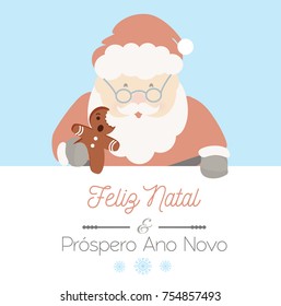 Santa Claus and portuguese message Feliz Natal and Prospero Ano Novo; means Merry Christmas and Happy New Year. Christmas vector.