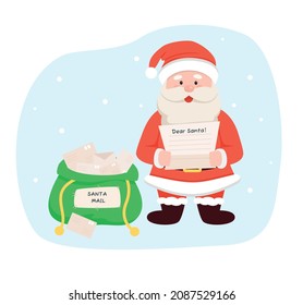 Santa Claus is preparing for Christmas, he is reading children's letters. Mail of Santa Claus.