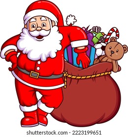 The santa claus is preparing the a sack of christmas gift for the christmas night of illustration