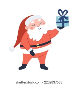 Santa Claus with present box flat icon Winter holiday
