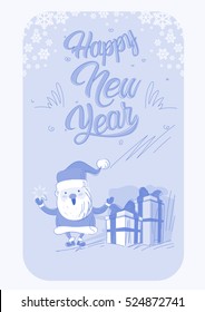 Santa Claus With Present Box Merry Christmas Greeting Card Happy New Year Vector Illustration