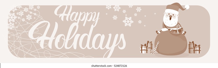 Santa Claus With Present Sack Merry Christmas Greeting Card Happy New Year Vector Illustration