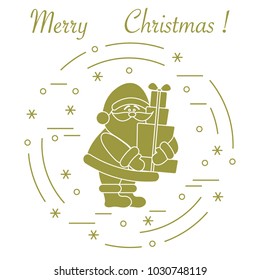 Santa Claus with presents. New Year and Christmas symbols. Winter elements made in line style.