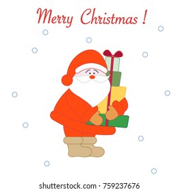 Santa Claus with presents. New Year and Christmas symbols. Winter elements made in line style.