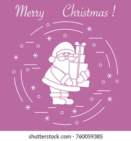 Santa Claus with presents. New Year and Christmas symbols. Winter elements made in line style.
