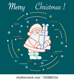 Santa Claus with presents. New Year and Christmas symbols. Winter elements made in line style.