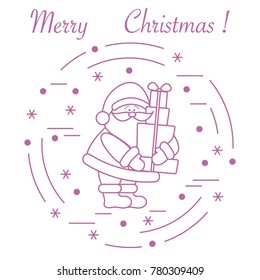 Santa Claus with presents. New Year and Christmas symbols. Winter elements made in line style.