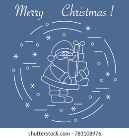 Santa Claus with presents. New Year and Christmas symbols. Winter elements made in line style.