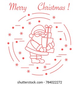 Santa Claus with presents. New Year and Christmas symbols. Winter elements made in line style.