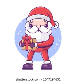 Santa Claus with presents. Vector illustration in cartoon style. Isolated on white background. 